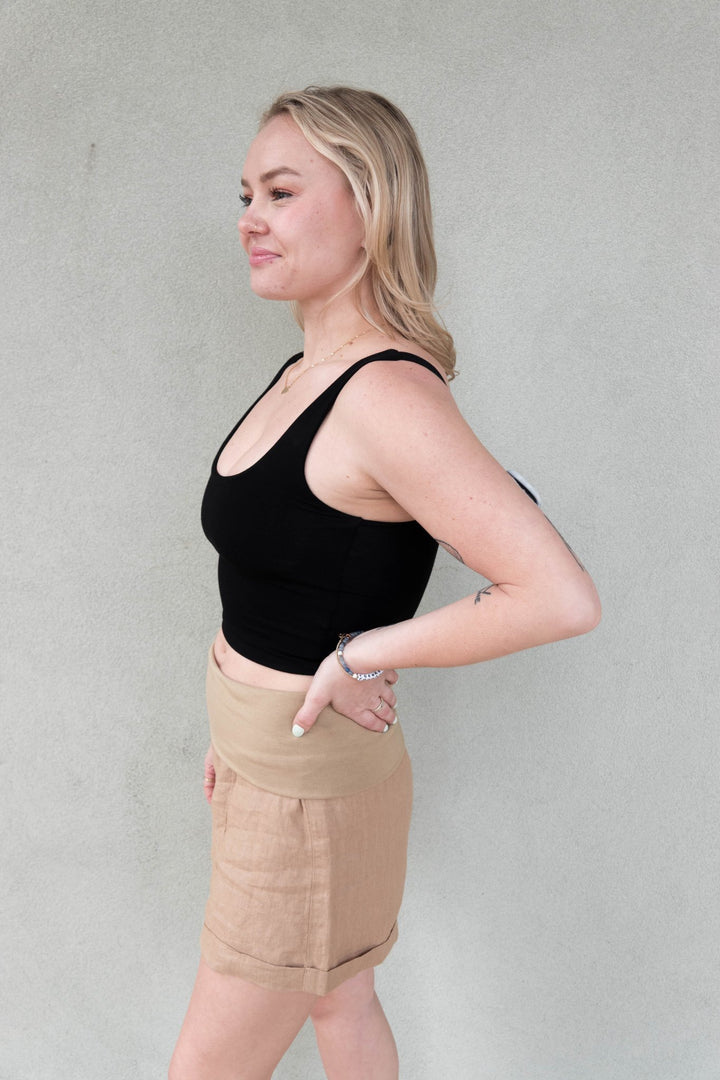 Fold Over Linen Short - Sand - Jaffi's