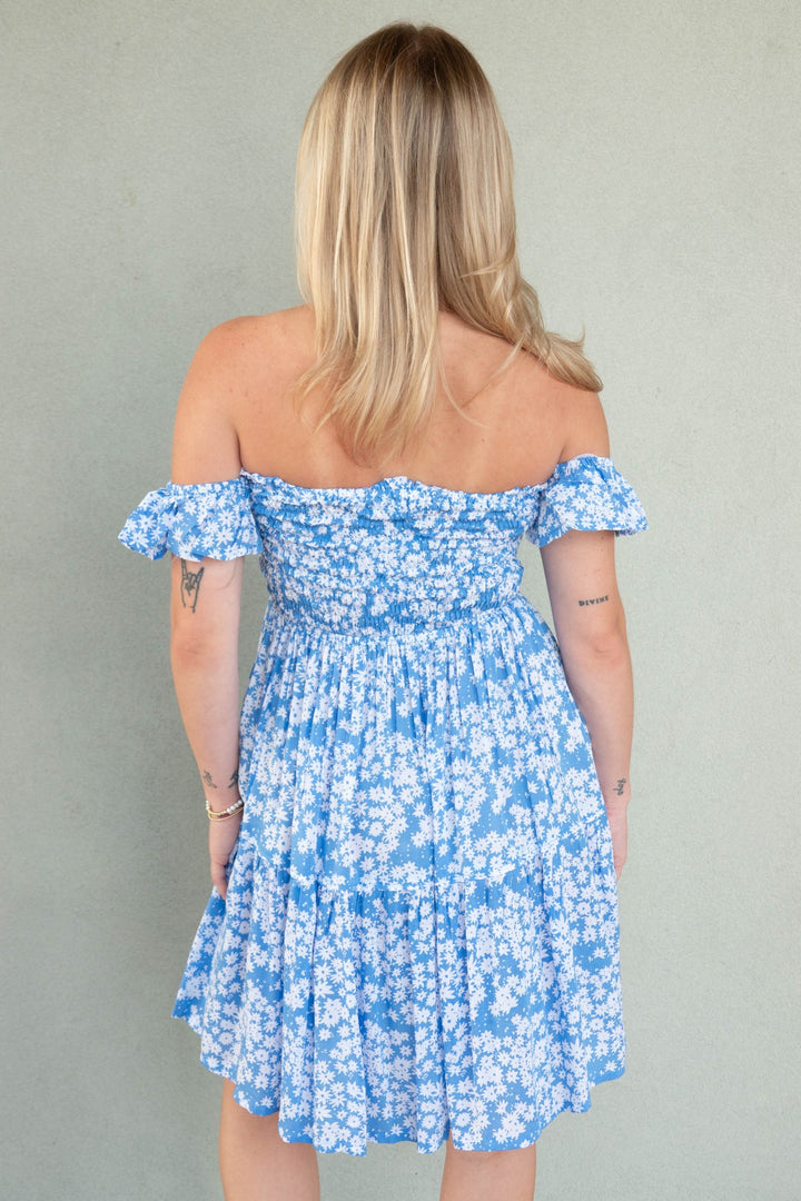 French Mini Dress - Scattered Daisy Sky - Jaffi&