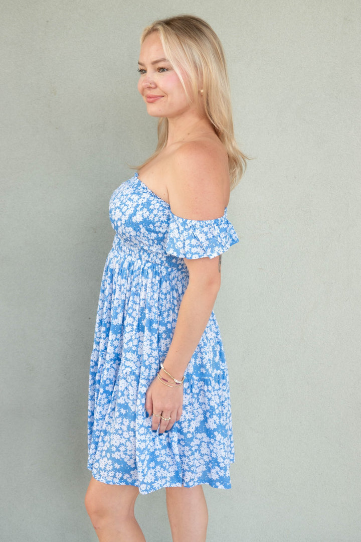 French Mini Dress - Scattered Daisy Sky - Jaffi&
