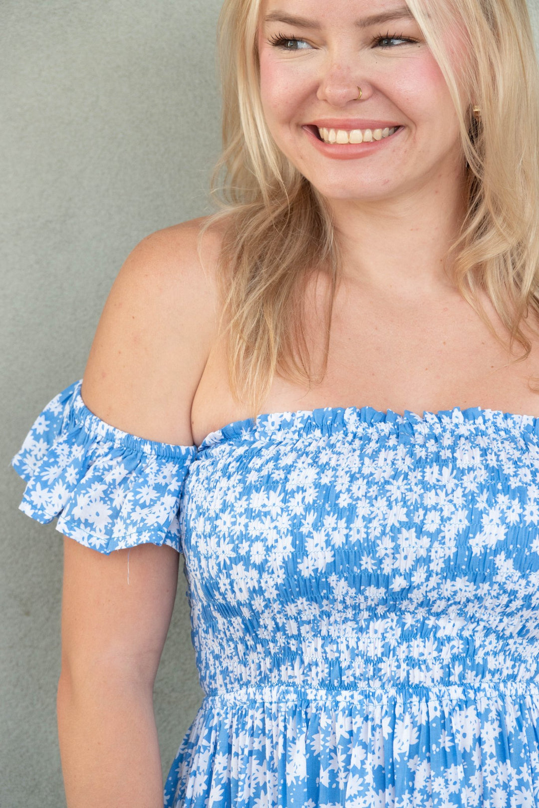 French Mini Dress - Scattered Daisy Sky - Jaffi&