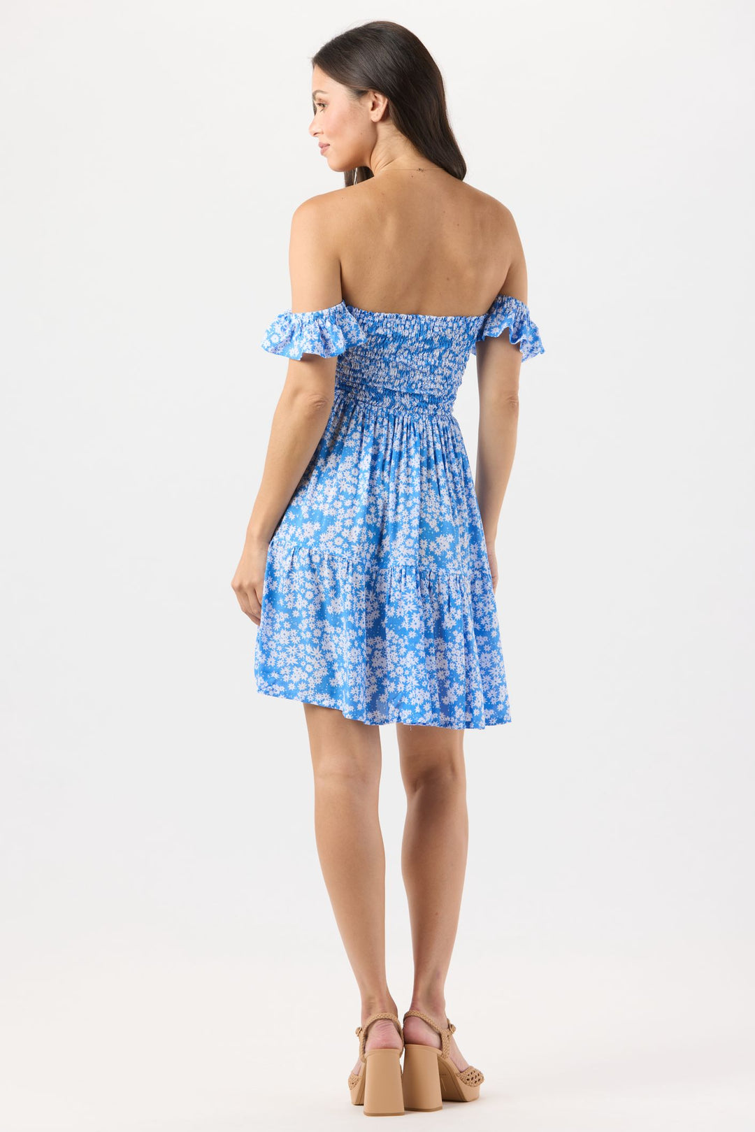 French Mini Dress - Scattered Daisy Sky
