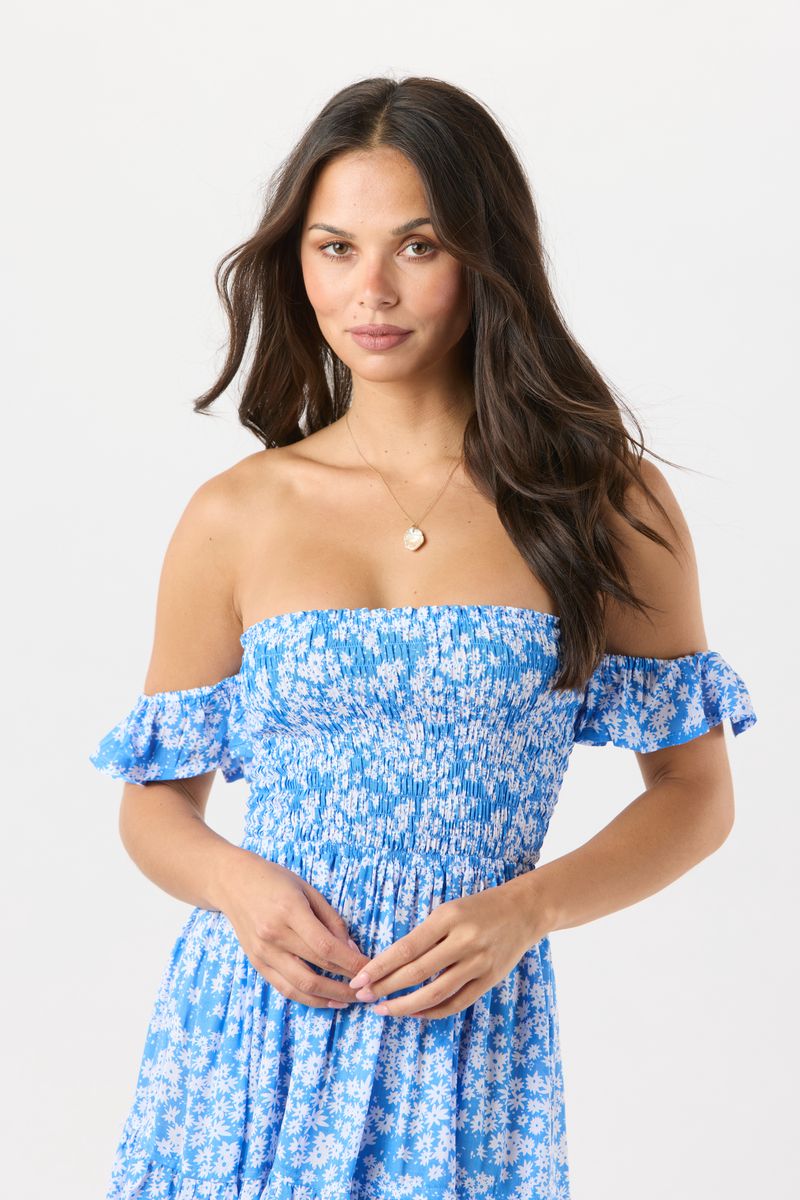 French Mini Dress - Scattered Daisy Sky