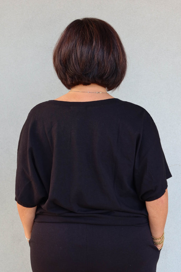 Freya Easy V Neck Top - Black - Jaffi's