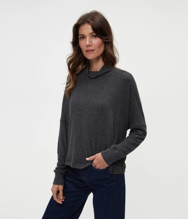 Frida Mock Neck Top - Charcoal