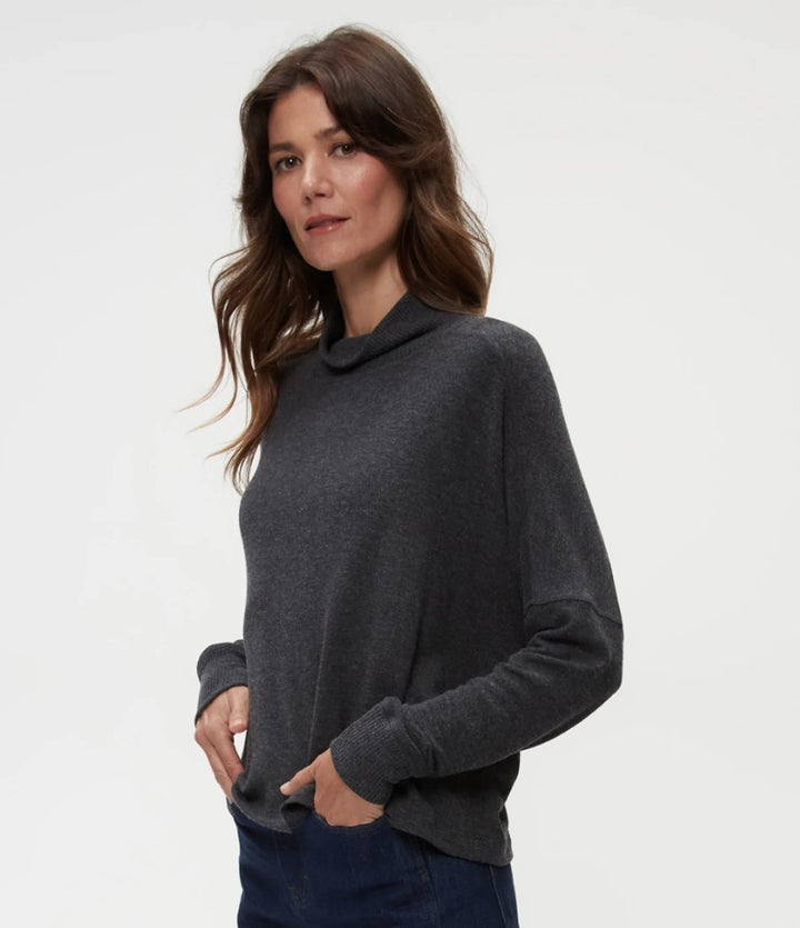 Frida Mock Neck Top - Charcoal
