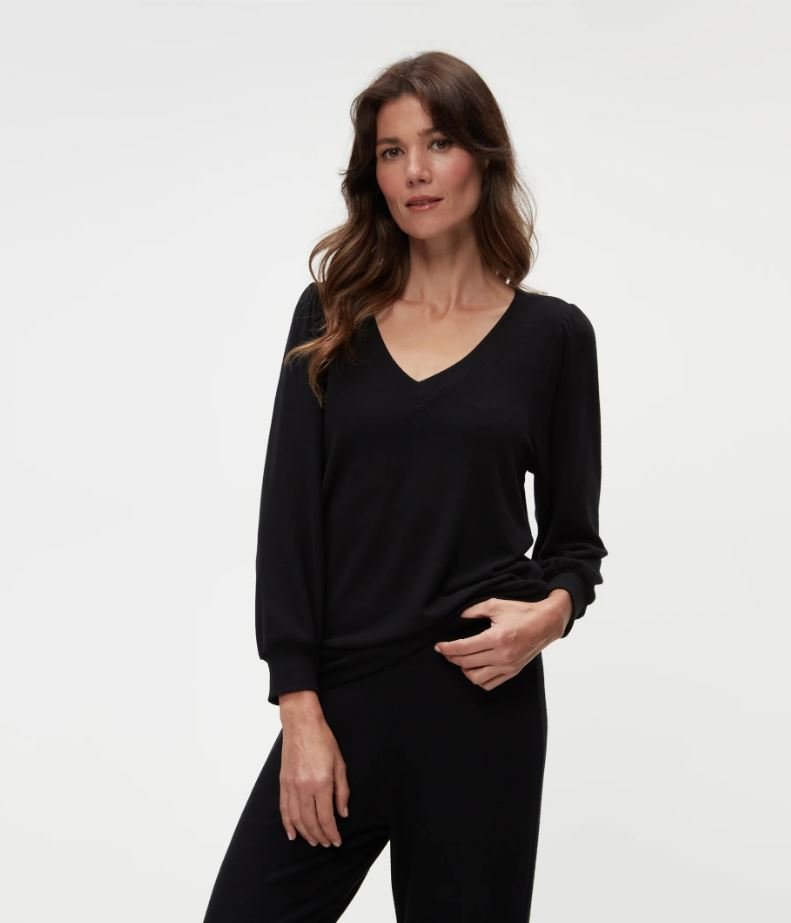 Gabriella V Neck Top - Black - Jaffi&