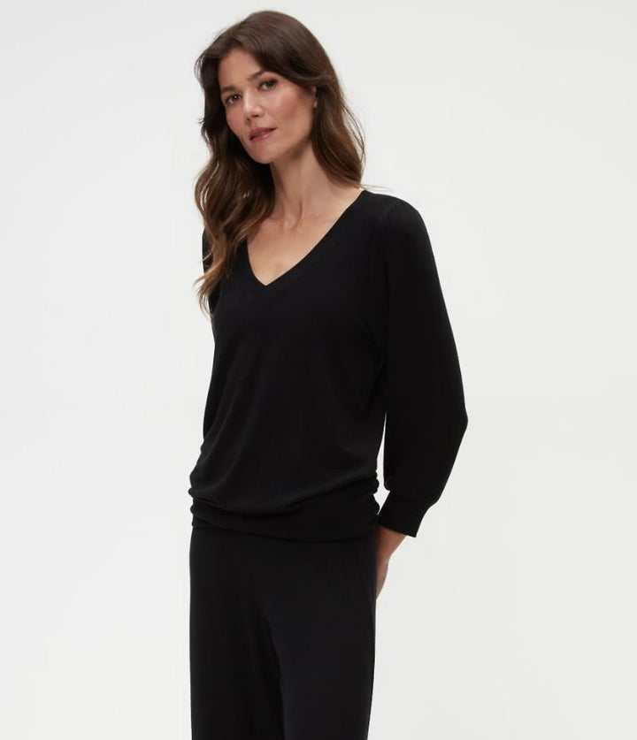 Gabriella V Neck Top - Black - Jaffi&
