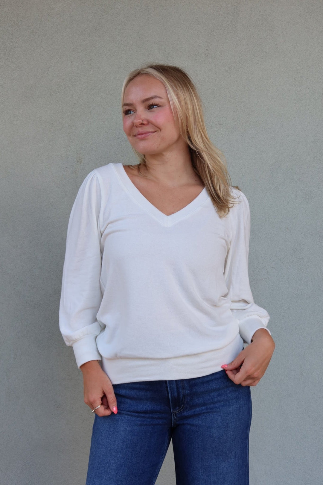 Gabriella V Neck Top - Coconut Milk - Jaffi's