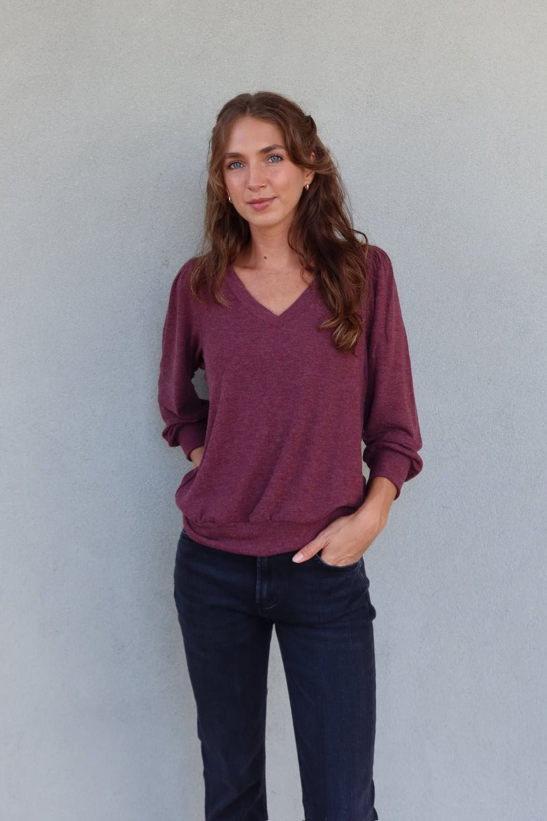 Gabriella V Neck Top - Port Royale - Jaffi's
