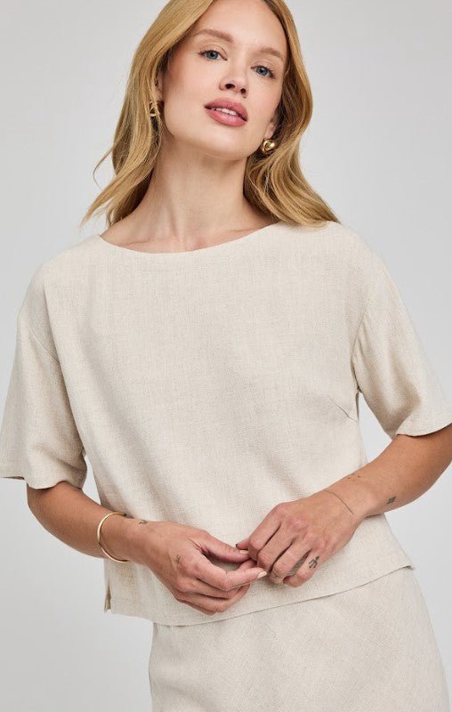 Gemini Short Sleeve Top - Linen - Jaffi's
