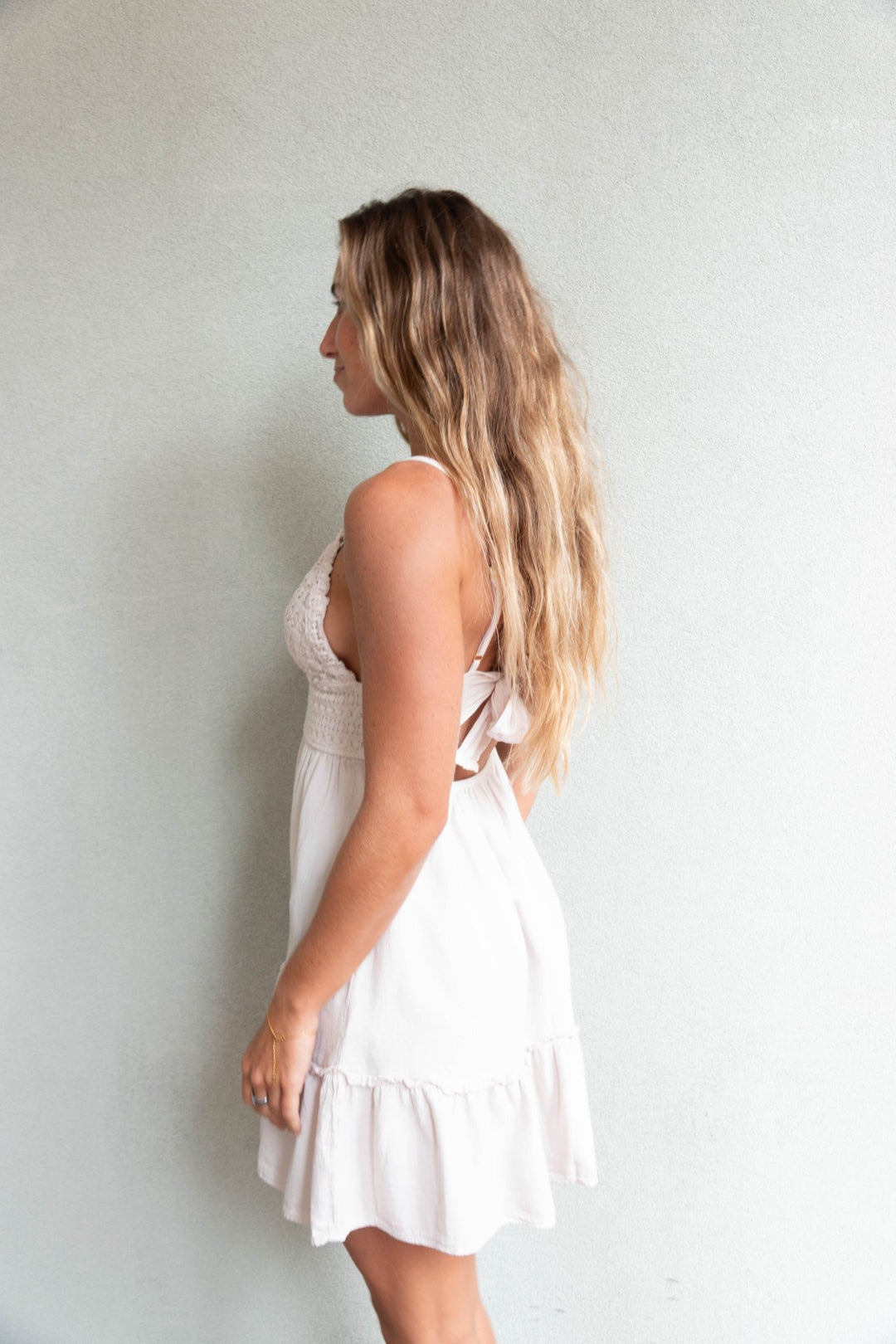 Gemma Chochet Bodice Mini Dress - Beige - Jaffi's