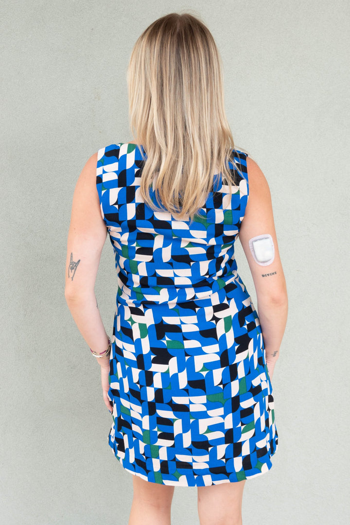 Geo Print Mini Dress - Blue Multi - Jaffi&