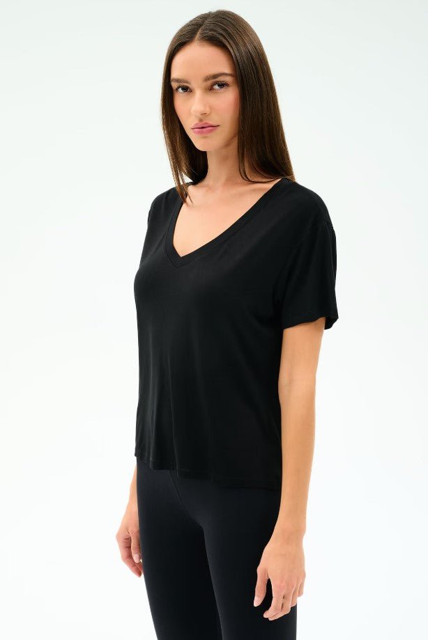 Georgia Jersey V Neck Tee - Black - Jaffi's