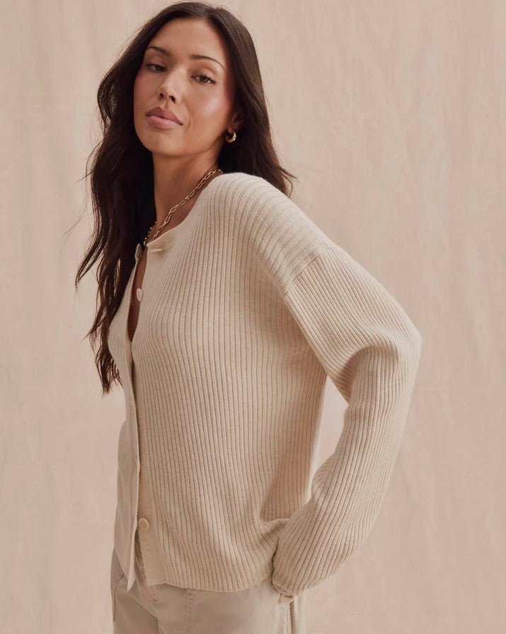 Georgie Rib Cardigan - Wheat Heather - Jaffi&