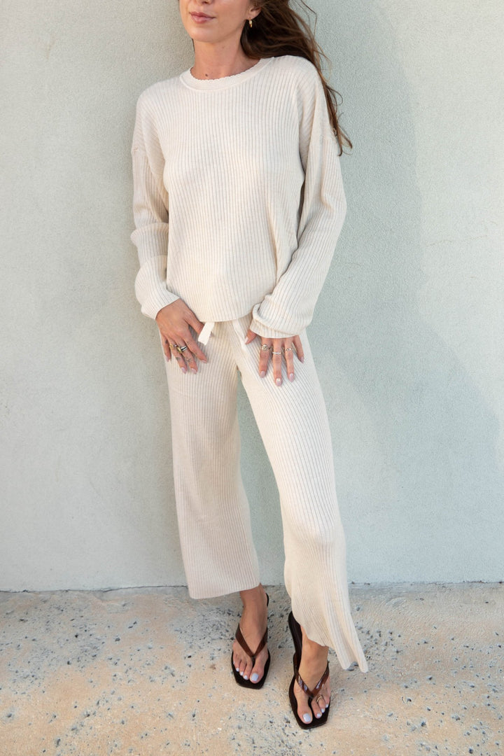 Georgie Rib Sweater Pant - Wheat Heather - Jaffi&