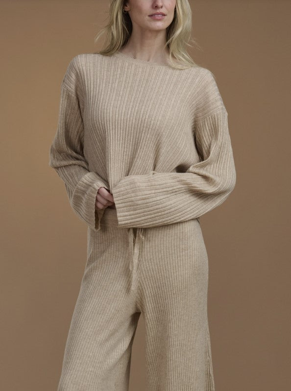 Gerogie Rib Crew Neck Pullover - Wheat Heather