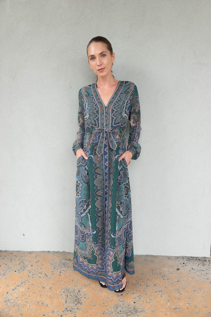 Georgina Long Sleeve Maxi Dress - Emerald - Jaffi&