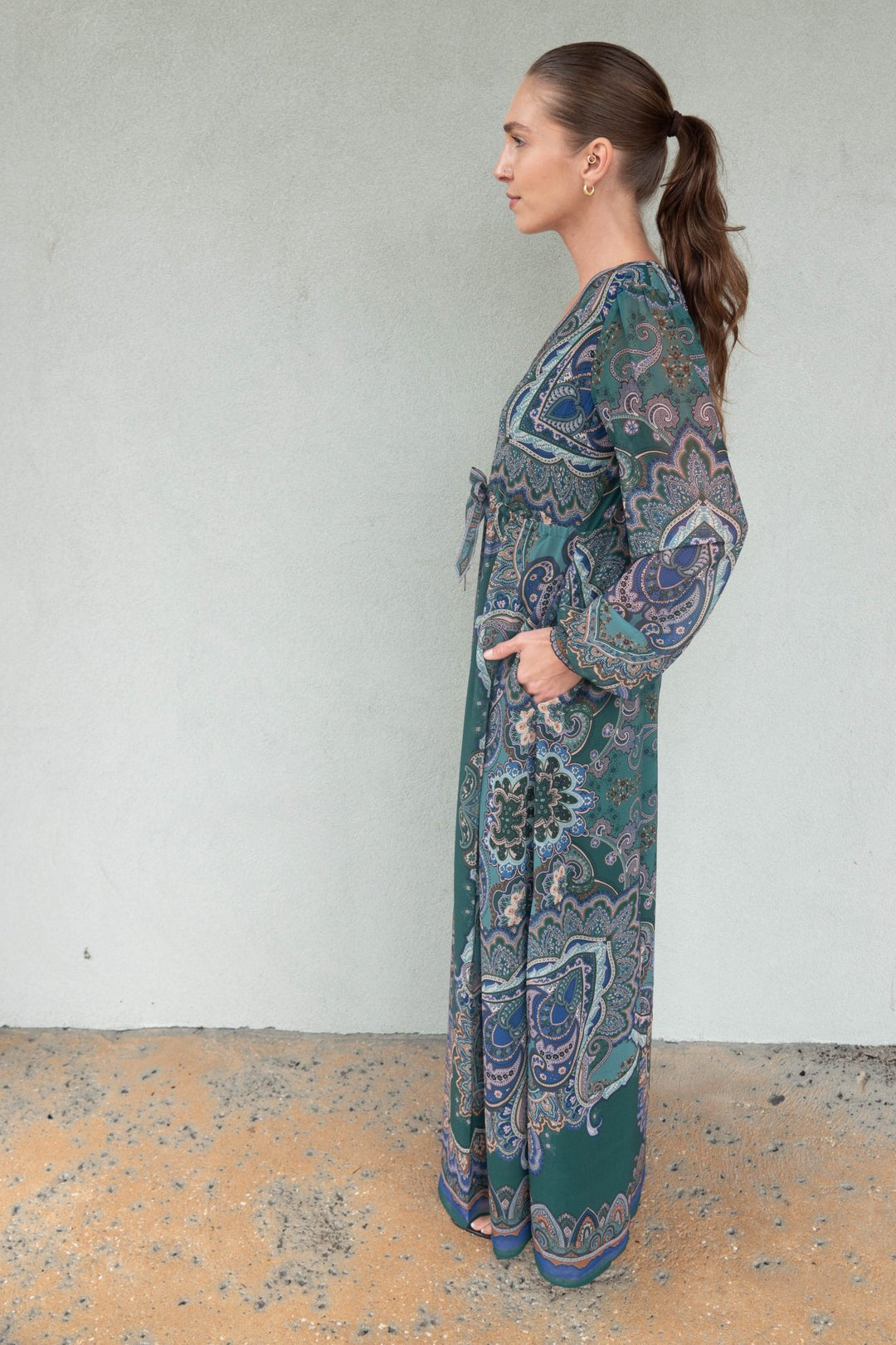 Georgina Long Sleeve Maxi Dress - Emerald - Jaffi&