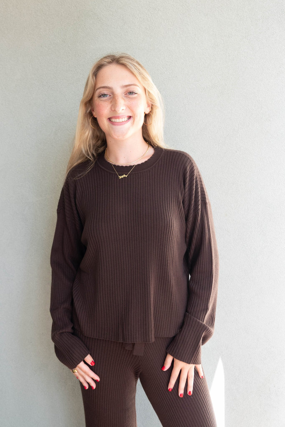 Gerogie Rib Crew Neck Pullover - Java - Jaffi's