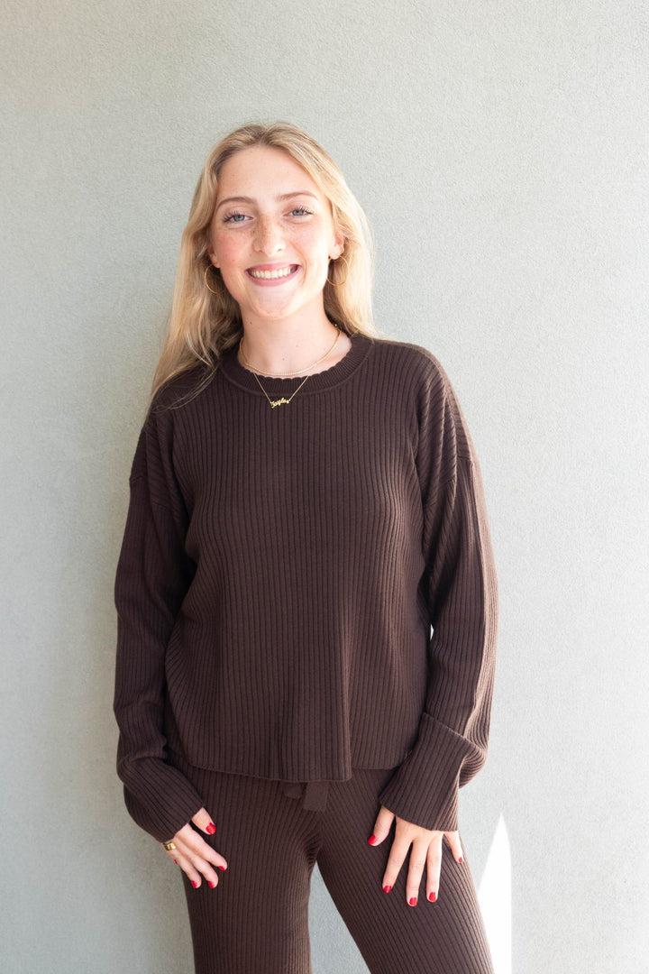 Gerogie Rib Crew Neck Pullover - Java - Jaffi&