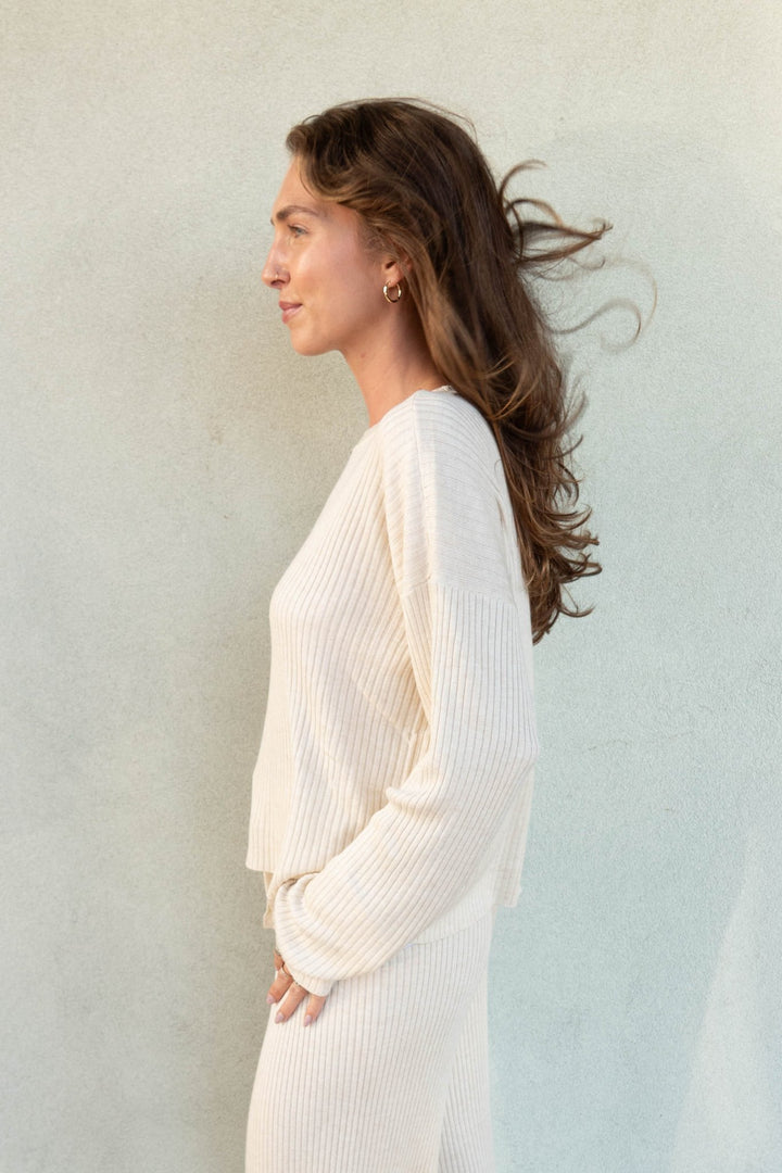 Gerogie Rib Crew Neck Pullover - Wheat Heather - Jaffi&