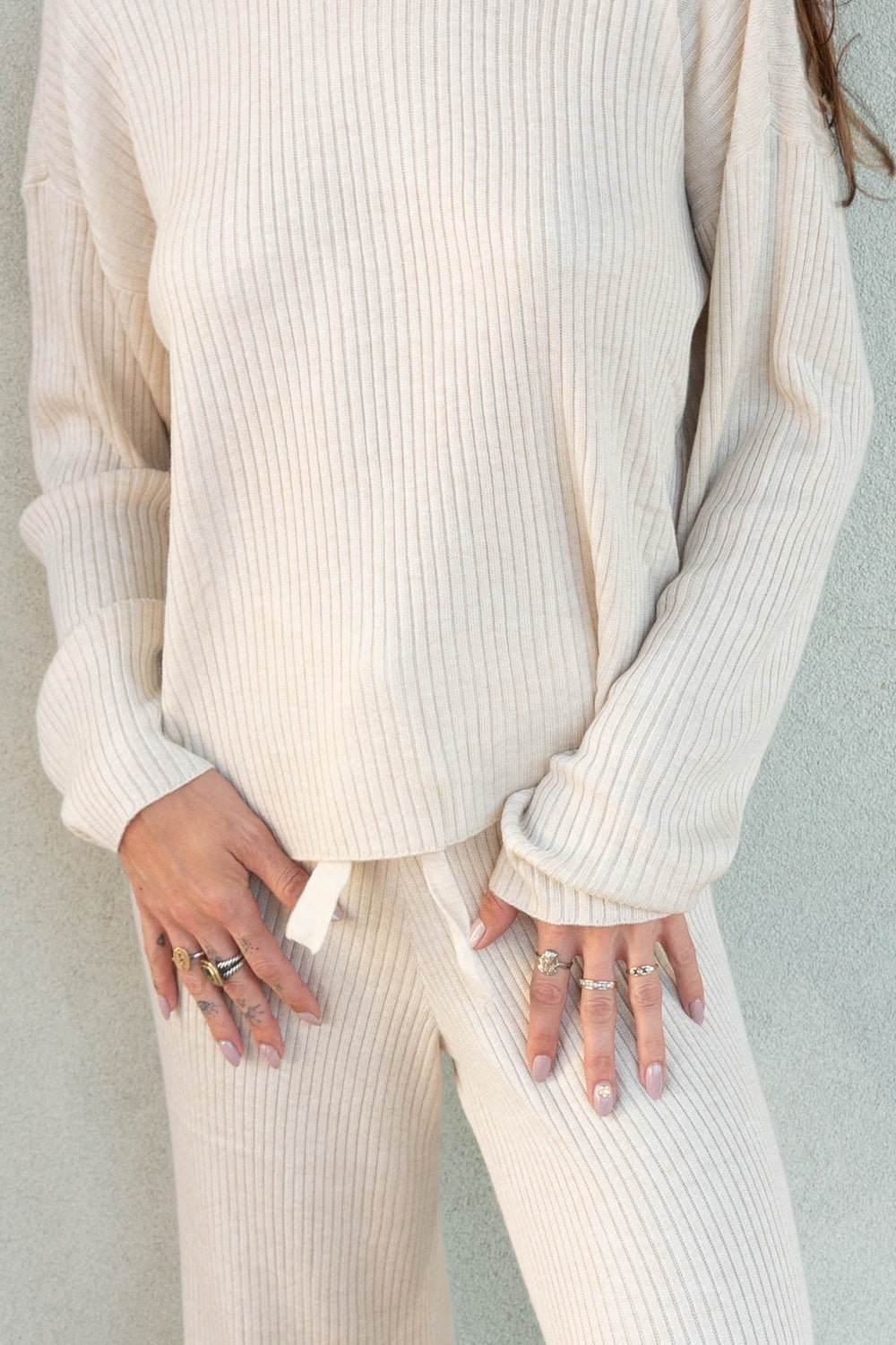Gerogie Rib Crew Neck Pullover - Wheat Heather - Jaffi's