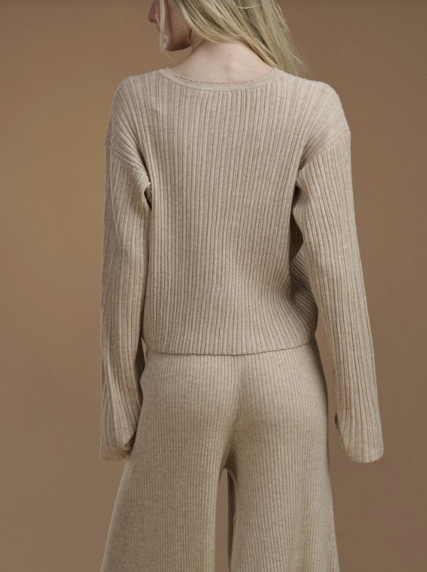 Gerogie Rib Crew Neck Pullover - Wheat Heather - Jaffi&