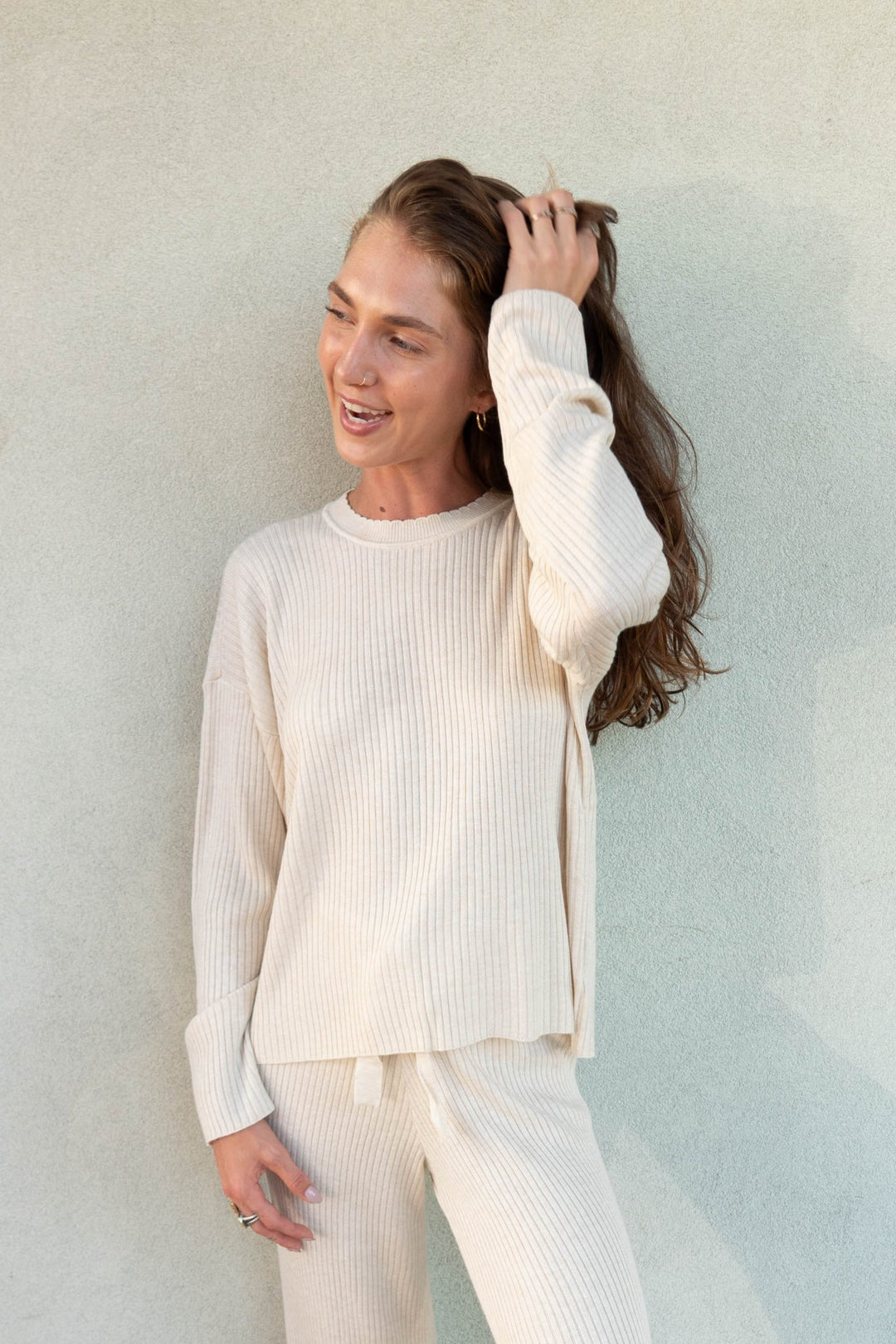 Gerogie Rib Crew Neck Pullover - Wheat Heather - Jaffi's
