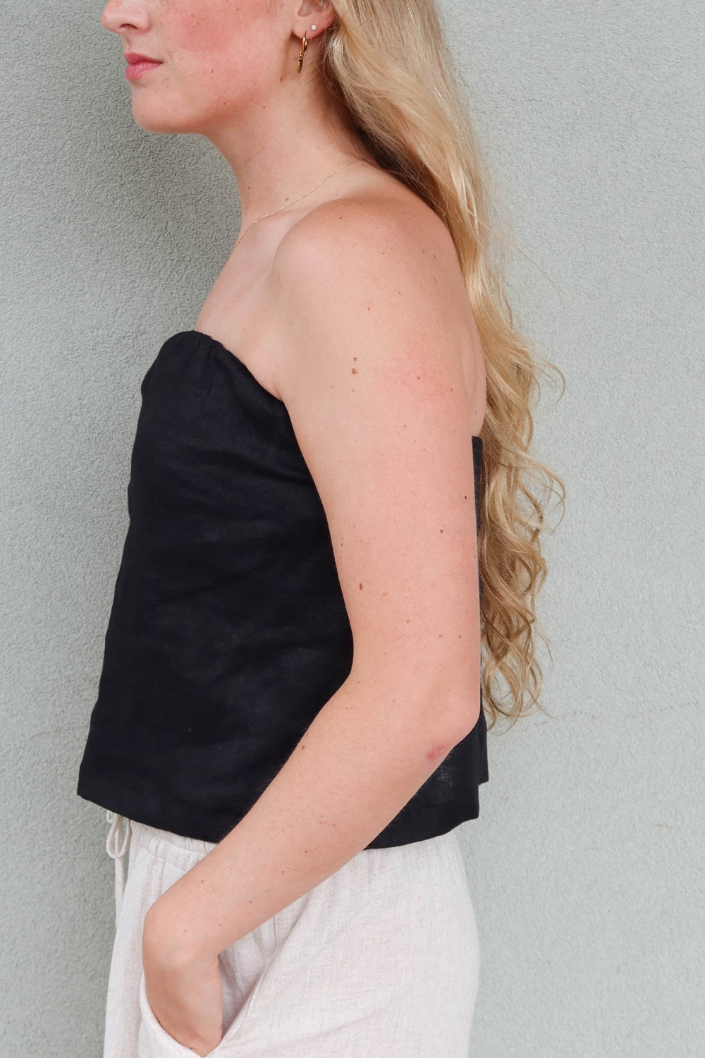 Gianna Linen Tube Top - Black - Jaffi's