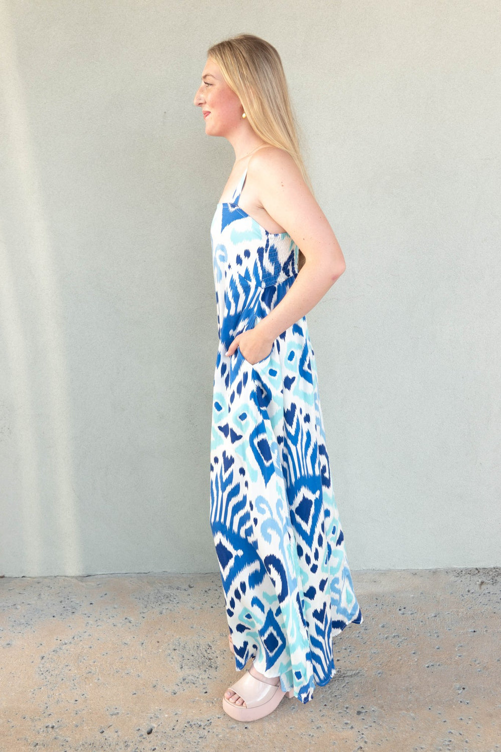 Giselle Dress - Blue Ikat Multi - Jaffi's