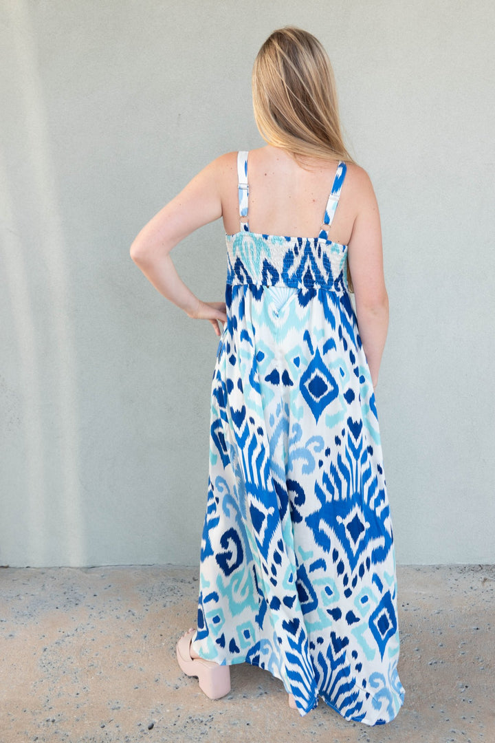 Giselle Dress - Blue Ikat Multi - Jaffi's