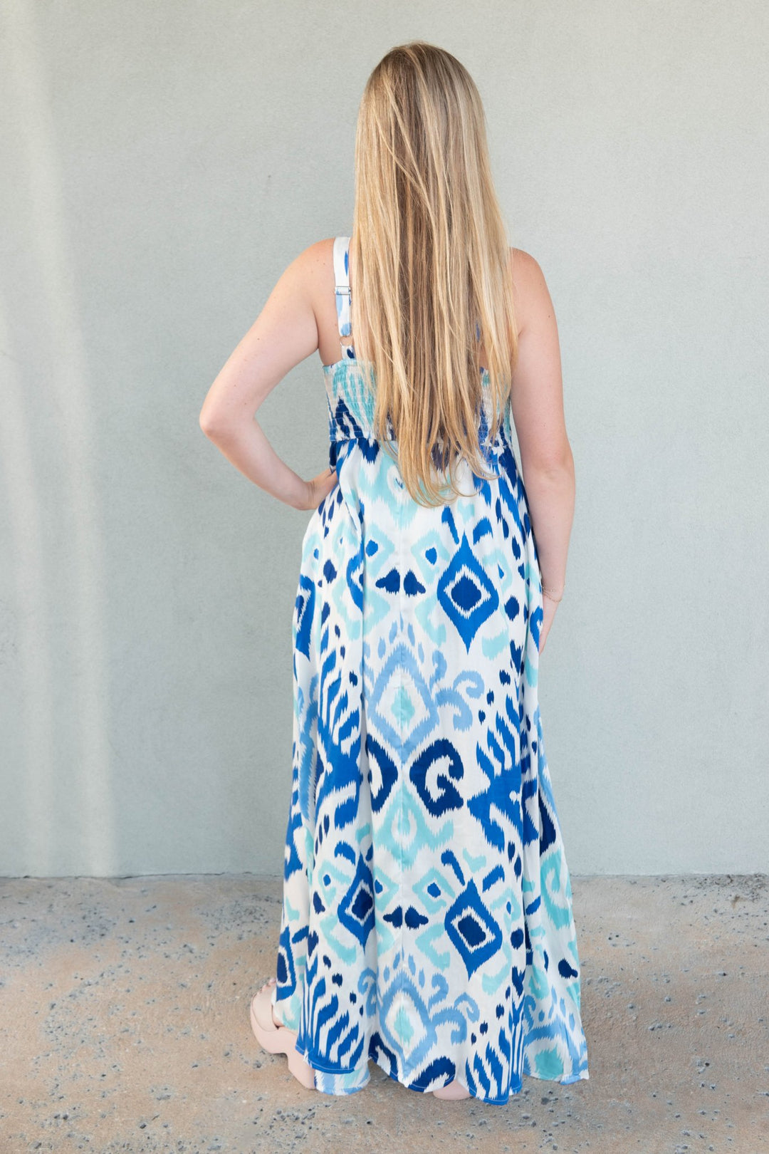 Giselle Dress - Blue Ikat Multi - Jaffi's