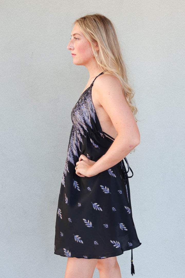 Halter Tie Back Mini Dress - Gold Fleck Feather - Jaffi's