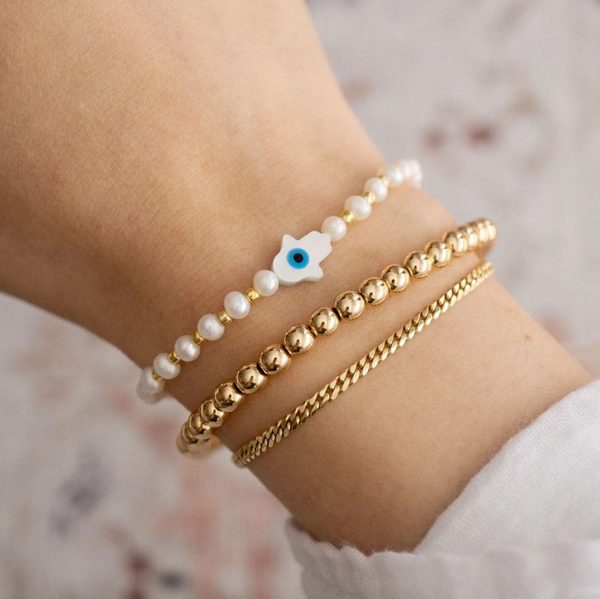 Hamsa Gemstone Bracelet - Freshwater Pearl