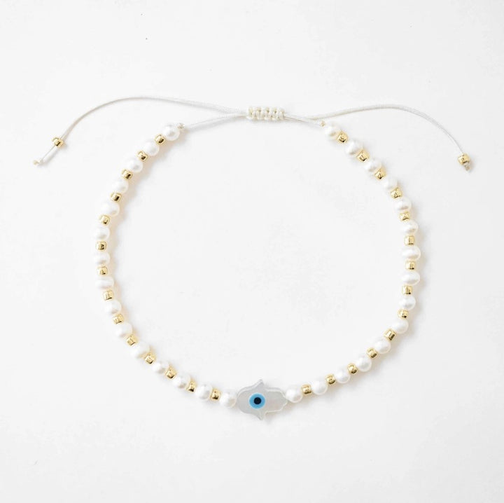 Hamsa Gemstone Bracelet - Freshwater Pearl