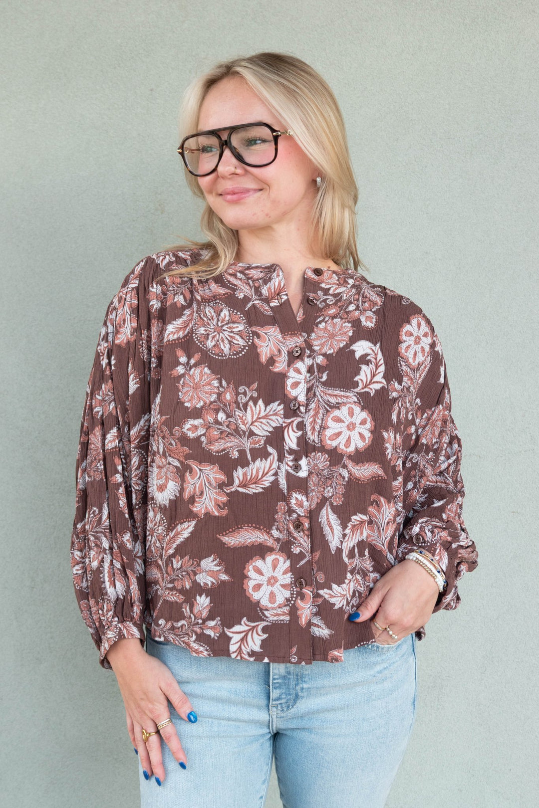 Harlan Blouse - Vintage Brown Floral - Jaffi's