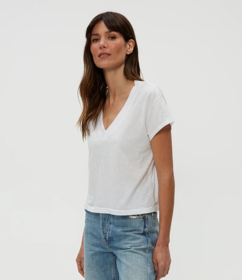 Harlan Crop V Neck Tee - White - Jaffi's