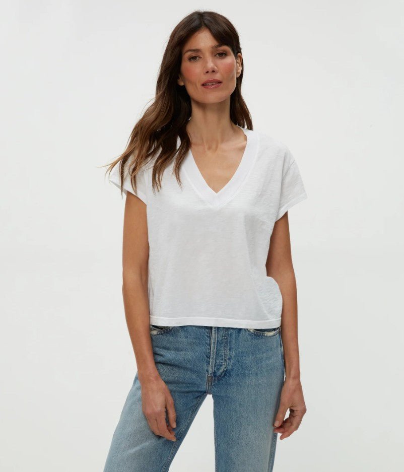 Harlan Crop V Neck Tee - White - Jaffi's