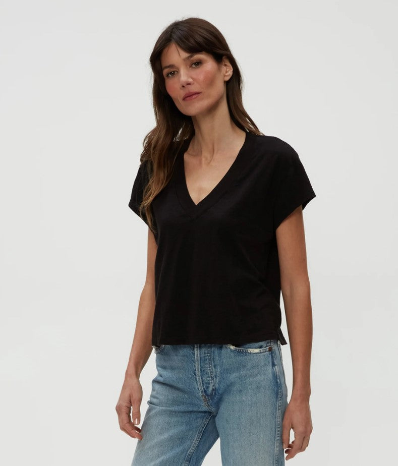 Harlan Crop V Neck Tee - Black