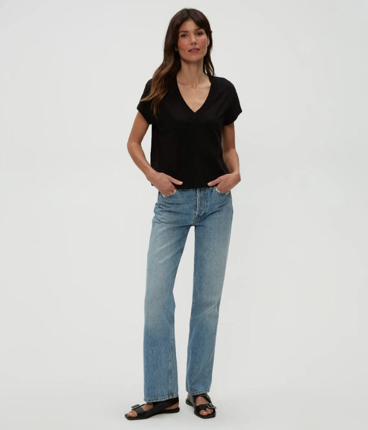 Harlan Crop V Neck Tee - Black