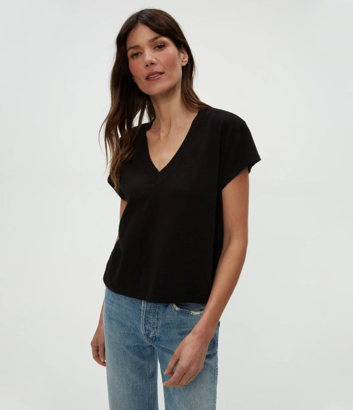 Harlan Crop V Neck Tee - Black