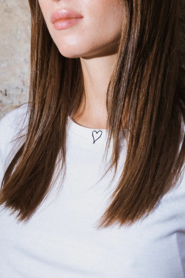 Embroidered Heart Tee - White