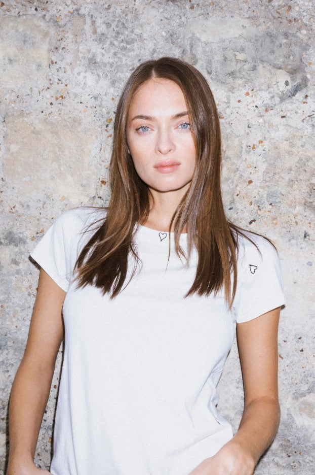 Embroidered Heart Tee - White