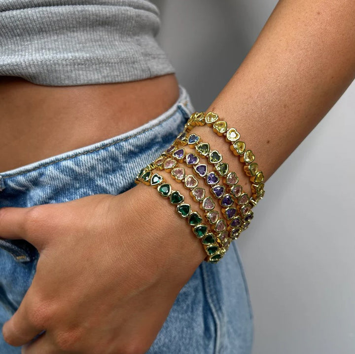 Rainbow Stretchy Bezel Heart Bracelet