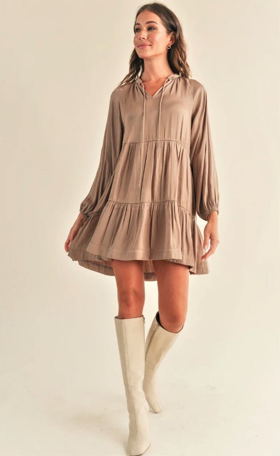 Heather Satin Dress - Mocha - Jaffi's
