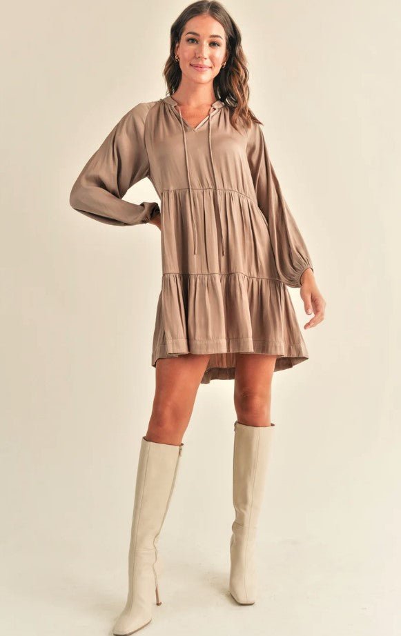 Heather Satin Dress - Mocha - Jaffi's