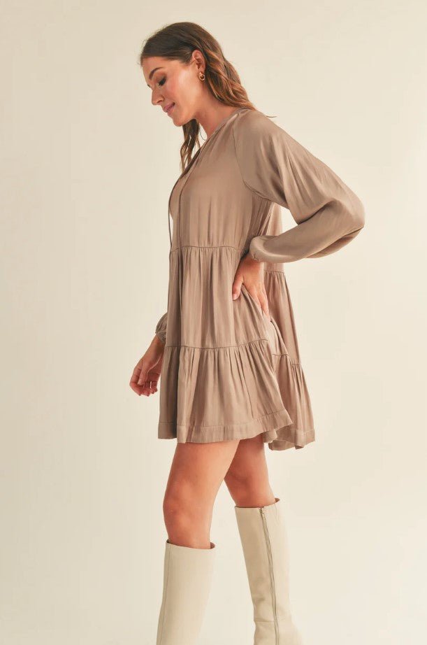 Heather Satin Dress - Mocha - Jaffi's