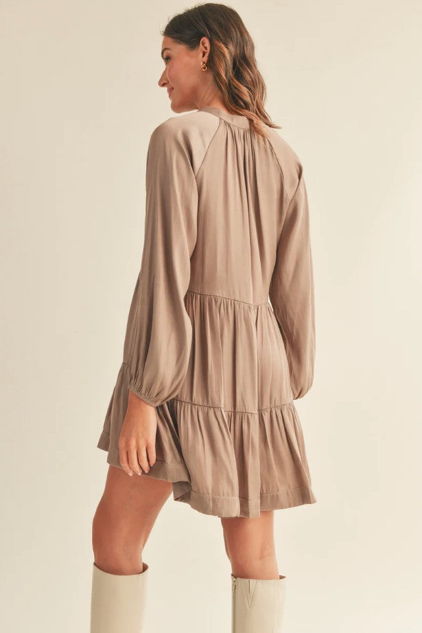 Heather Satin Dress - Mocha