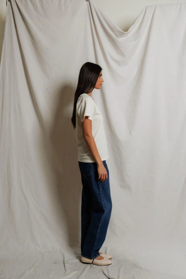 Hendrix Boxy V Neck Tee - Bright Ivory - Jaffi's