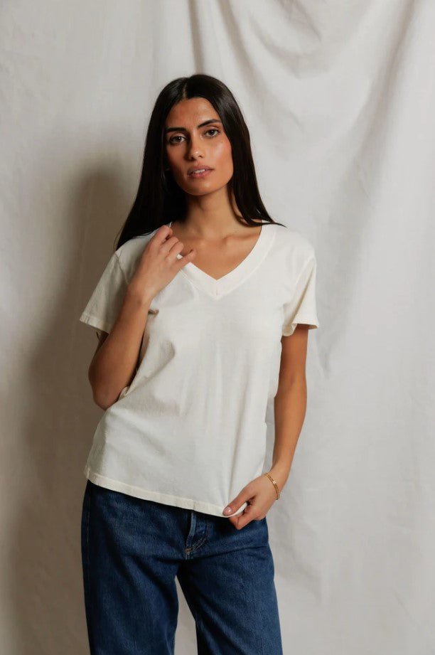 Hendrix Boxy V Neck Tee - Bright Ivory - Jaffi's